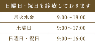 日曜日・祝日も診療しております